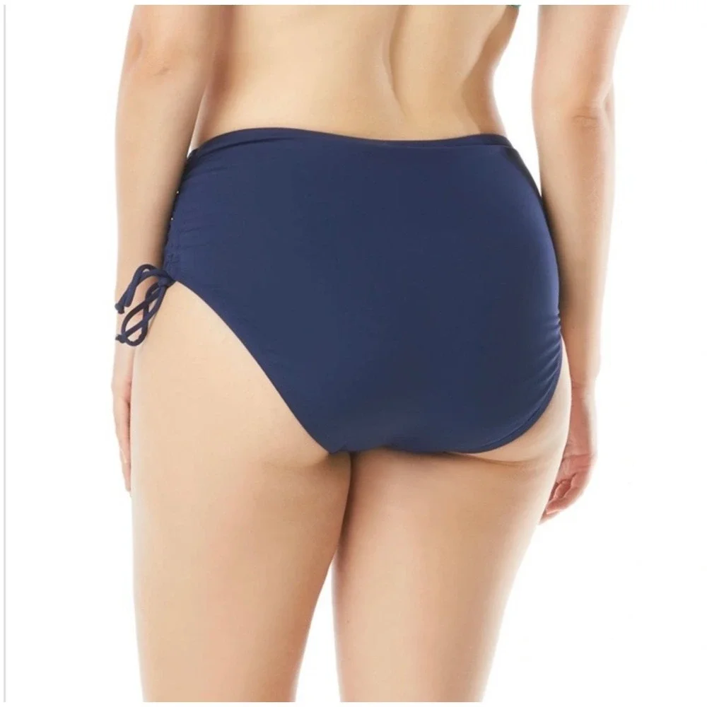 NWT Beach House Swim Blue High Waist Side Tie Bikini Bottoms UPF 50 24W